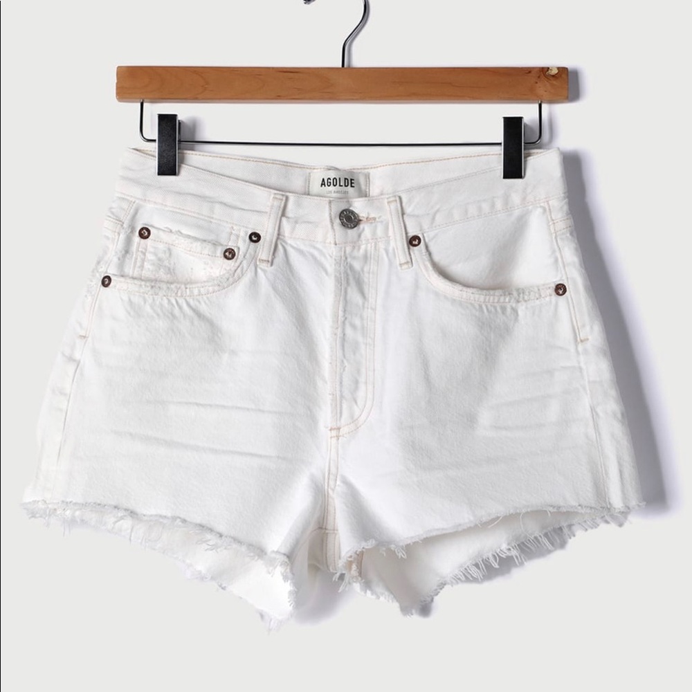 COPY - AGOLDE Parker White High Waised Cutoff Denim Shorts